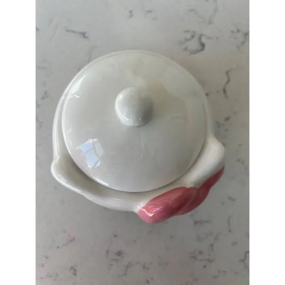 Hello Kitty Ceramic Sugar Bowl With Lid & Pink Bow Design 22 Oz Capacity Hand Wa